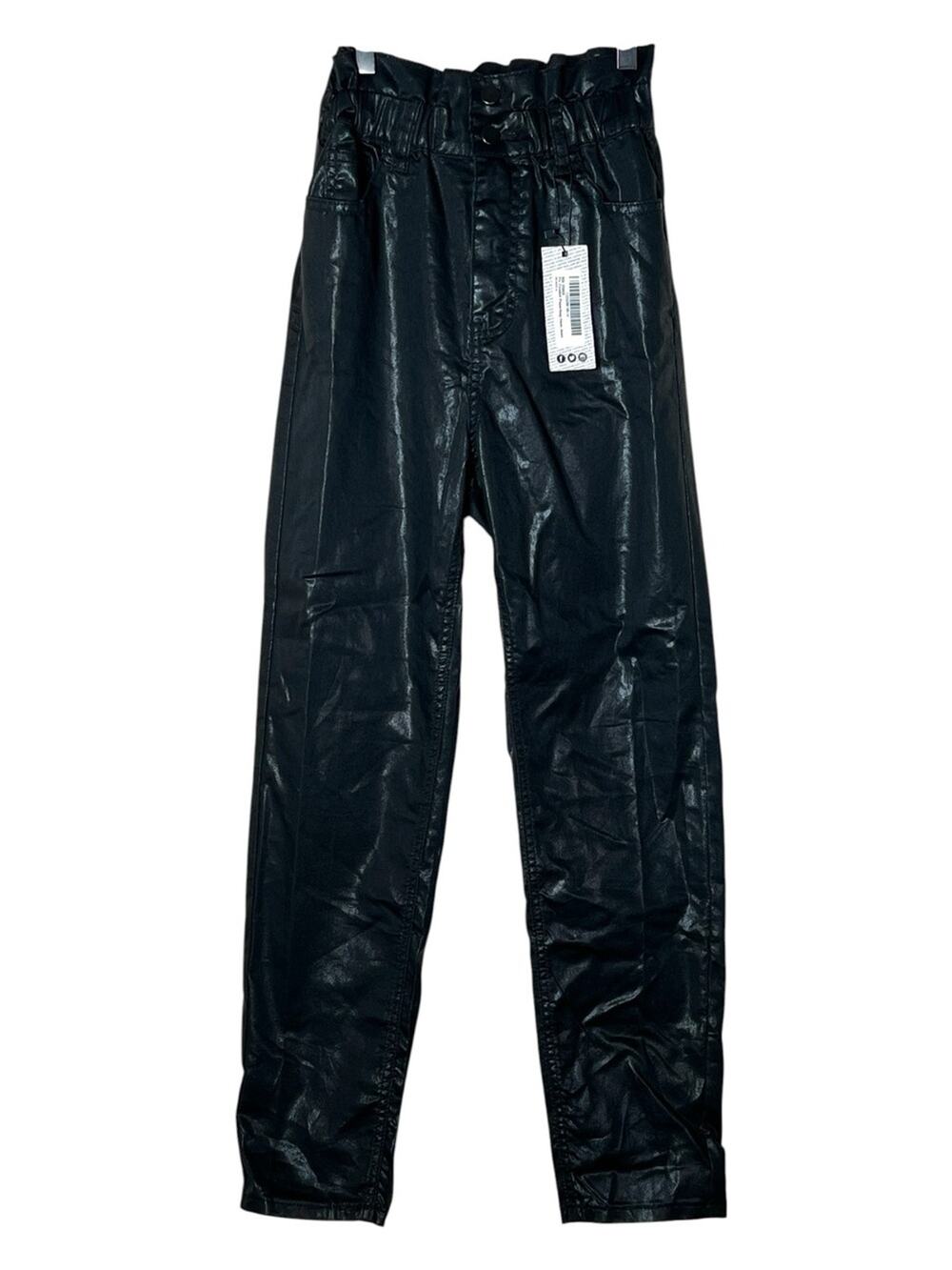 NWT boohoo Blue black coated paper bag mom jeans size 2 B148